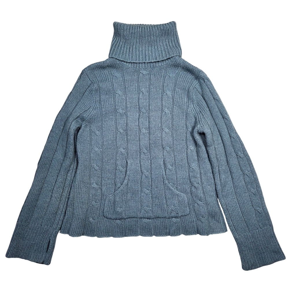 Columbia Womens L Blue Cable Knit Alpaca Wool‎ Blend Turtleneck Sweater Outdoors
